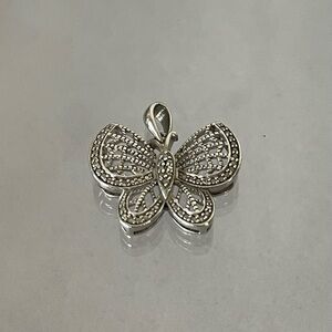 Vintage filigree, Sterling, silver butterfly pendant diamonds